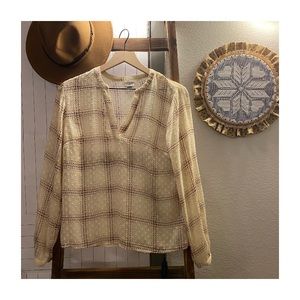 Cream Blouse with Pink/Gray Plaid